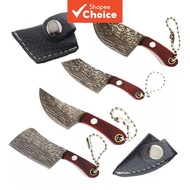Mini Knife Set, Damascus Pocket Knife with Sharpener, Mini Chef EDC Knives, Tiny knife Cleaver Keych