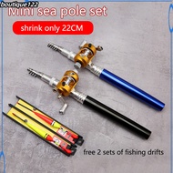 BOU Portable Telescopic Fishing Pen Aluminum Alloy Mini Pocket Pen Shape Travel Ice Fly Fishing Rod Pole Fishing Reel