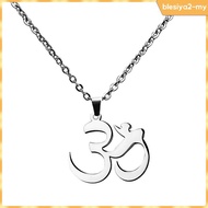[BlesiyaedMY] Silver Stainless Steel Pendant Necklace Aum Om Ohm Sanskrit Amulet Charms