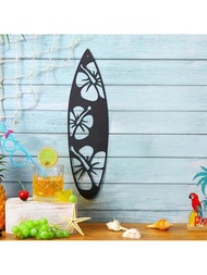 1件衝浪板金屬牆藝術品,新奇熱帶衝浪板海灘黑色匾牌,衝浪板和棕櫚樹牆面裝飾,室內/室外裝飾