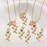 Clear Crystal Butterfly Tulip Flower Necklaces for Women Gold Plated Beads Necklaces CZ Jewelry nkev