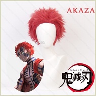 XS1 Demon Slayer - Akaza Wigs Cosplay Prop Red Short Hair Anime Komaji Costume Hairpiece Fluffy Wig 