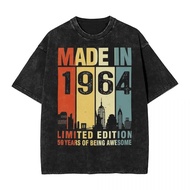 Washed T Shirt 59th Birthday Made In 1964 Limited Edition Hip Hop Vintage T-Shirt Short Sleeve Summe
