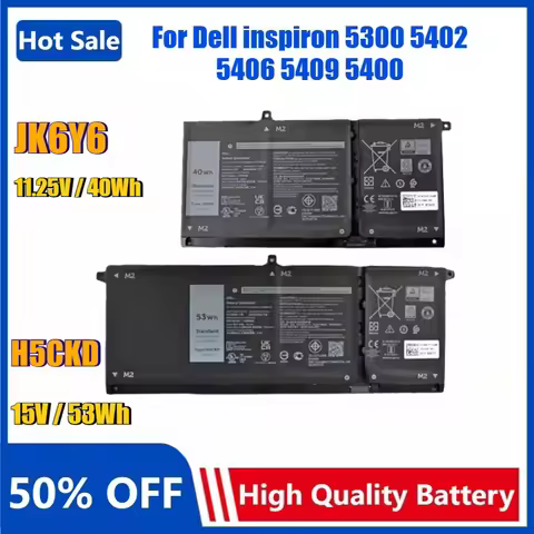 JK6Y6 40WH H5CKD 53WH Laptop Battery for Dell Latitude 3410 3510 Inspiron 5300 5401 5400 2-in-1 Vost
