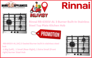 Rinnai RB-63SSV-AL 3 Burner Built-In Stainless Steel Top Plate Kitchen Hob / FREE EXPRESS DELIVERY