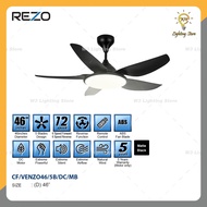 REZO VENZO 46/56INCH MATTEBLACK/DARKWOOD DC MOTOR 12SPEED REMOTE CONTROL LED CEILING FAN
