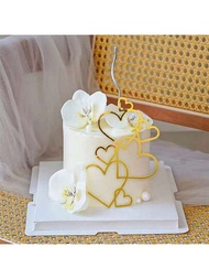 1入金色亞克力愛心蛋糕頂花,用於婚禮蛋糕裝飾情人節、周年紀念日、生日派對等甜點蛋糕頂置物