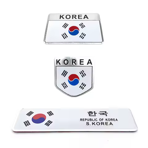 3D Aluminum Korea Flag Emblem Badge Logo Sticker Metal Chrome Decoration Decal For Toyota Honda Suzu