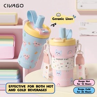 CIVAGO（22oz/660ml）Ceramic Vacuum Tumbler with Straw Cute Aesthetic Travel Coffee Mug for Women Stain