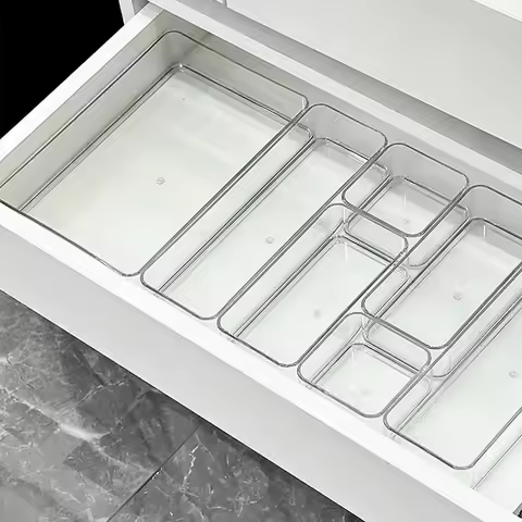 Transparent Box Storage Organizer Desk Plastic Storage Box Container Drawer Organizer Table Jewelry 
