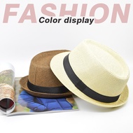 New Parent-Child Print Coconut tree Straw Jazz Hat Stylish With Band Beach Printing Panama Hats Tril