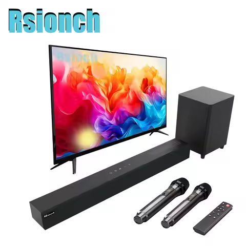 Rsionch Wooden Subwoofer Soundbar with Microphone Karaoke Bluetooth Speaker Home Theater TV Sound Ba