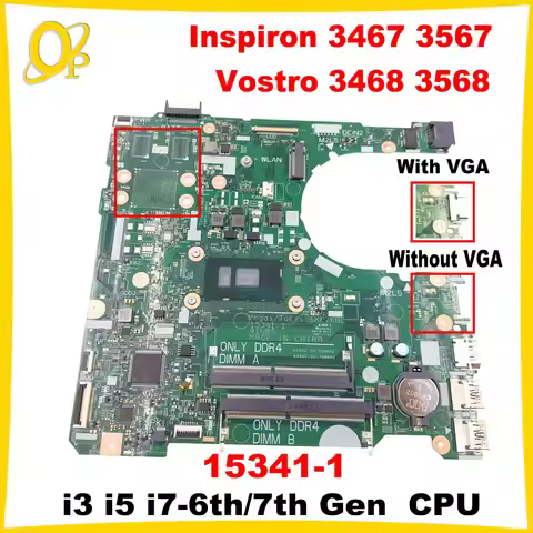 15341-1 Mainboard for Dell Inspiron 3467 3567 Vostro 3468 3568 Laptop Mainboard with i3 i5 i7-6th/7t
