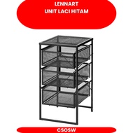 LENRT 3-tier black drawer Unit with wheels size 34x30x56cm