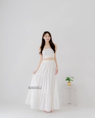 BAGGU Nakia Layer Skirt OffWhite / Rok Linen / Rok Layer Putih / Korean Skirt
