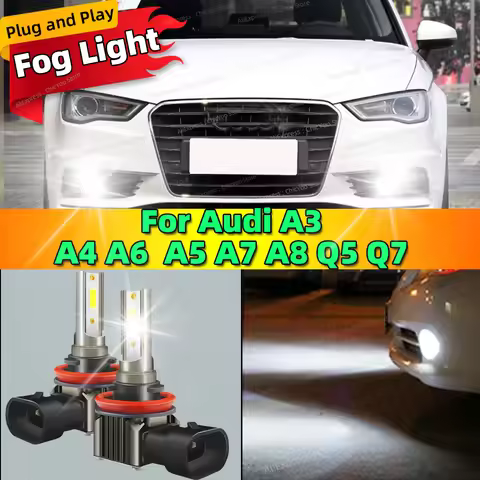 2Pcs 6000K LED Car Fog Lights Bulb Front Lamp Plug and Play for Audi A3 8P 8V A4 B6 B8 B5 A6 C6 C5 8