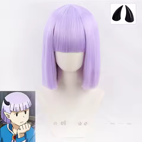 Anime Welcome To Demon School! Iruma-kun Purson Soi Cosplay Wig Light Purple Bob Wig Black Horns Hai