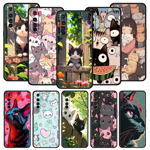 Cute Cartoon Cat Phone Case For Realme 12 11 10 4G 9 8 5G 7 6 GT5 GT3 GT2 Pro Plus C21 C11 C25 C35 G