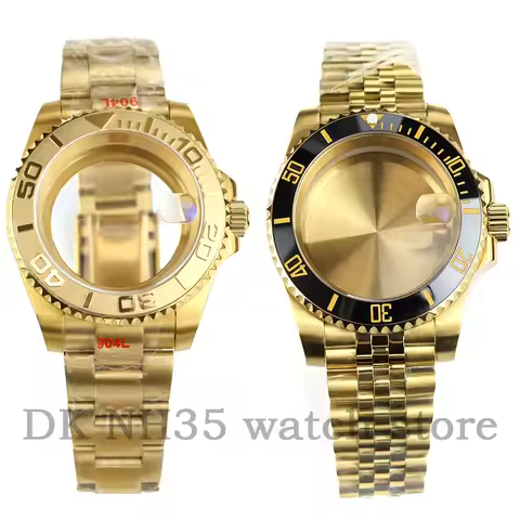 Gold PVD 40mm Watch Case Solid Stainless Steel Jubilee/Oyster Bracelet For SUB GMT NH34 NH35 NH36 Mo