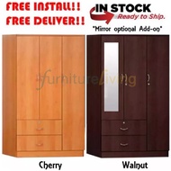 Furniture Living 3 Door Wardrobe Cabinet in Cherry and Walnut FREE INSTALL