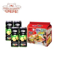 馬來西亞套裝 1 馬來西亞 桔仔水 300ml x 4罐 + 馬來西亞 1袋 (每袋4包) 娘惹咖哩叻沙麵 1袋 全小麥製造/公仔麵/炒麵/湯麵/撈麵