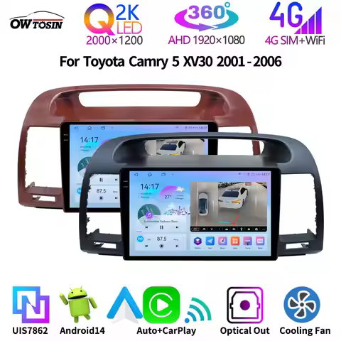 QLED 2K Screen 8G+256G Android 14 Car Multimedia GPS Radio Head Unit For Toyota Camry 5 XV30 2001-20