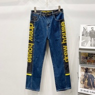 R2GP Drew Jeans Smiley Distressed Ripped American Men's Trousers Wide-Leg Fashion Loose Jeans