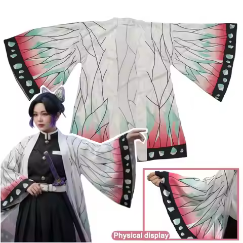 Summer Japanese Anime Shinobu Kocho Cosplay Costume for Women Butterfly Printing Big Sleeve Kimono C