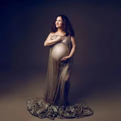 Maternity Dresses Photoshoot Golden Silver Spandex Shiny Stretch Fabric DIY Materials Studio Photogr