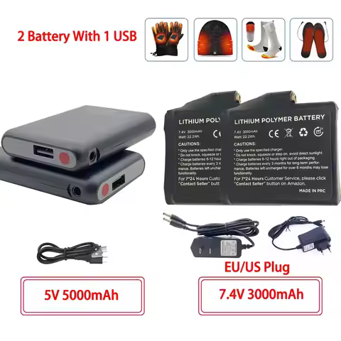 Winter Heated Socks Batteries 7.4V 3000mah 5V 5000mah Battery Packs for Motorcycle Warm Gloves Cloth