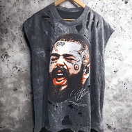 เสื้อขาด เสื้อแขนกุด ลายวินเทจ อก44" ยาว28" ผ้าฟอก คอตตอน