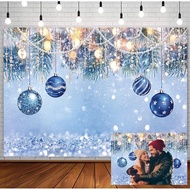 7x5 feet winter Christmas background, blue clock flash, scattered scenery, snowflakes, white pearls,