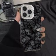 US Dollar iPhone 15 Silver Phone Case 16 Pro Max PC Shockproof Case Ins Style Matte Feel