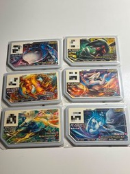 pokemon gaole，六張都有卡套保護，全套$500，亦可散買（可講價） 超夢：$200 蓋歐卡：$180 X鹿：$100 火焰鳥：$100 白龍：$100 鬃岩狼人：$80