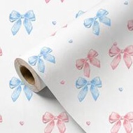 1 Roll 44.5cm/17.5in Wide Cream Base Pink Purple Blue Bow Heart Self-Adhesive Wallpaper, Waterproof 