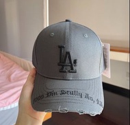 🏆官方認證紫鑽商戶🏆MLB帽子硬頂la碳灰破洞款棒球帽煙灰色