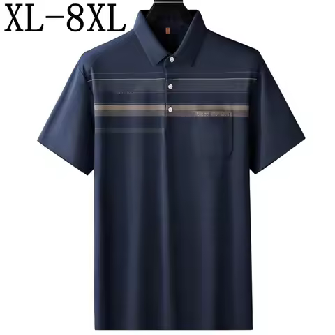 8XL 7XL 6XL 2024 New Summer High End Breathable Shirts For Men Brand Clothing Casual Loose Mens Polo