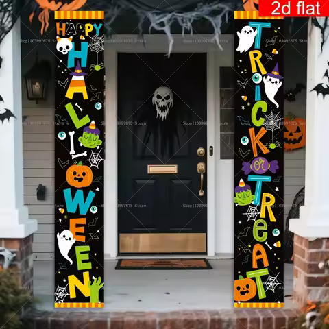 Happy Halloween Banner Pumpkin Ghost Trick or Treat Couplets Party Decorations Porch Sign Indoor Out
