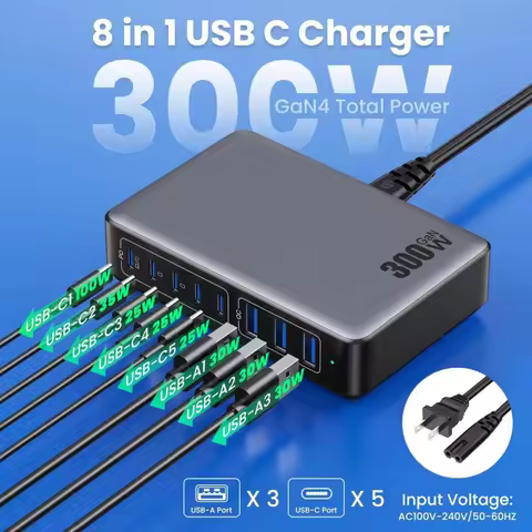 GaN 300W Fast Charger 20V5A Multi Device Charging Station for Phones Laptops Tablets 300Watt High Po