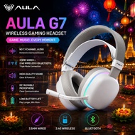 AULA G7 Tri Mode Wireless Gaming Headset, Bluetooth Headphones with RGB Backlit, Rechargeable, Low L