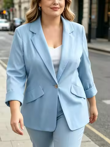 Plus Size Women's Blazer Lapel 3/4 Sleeve 1 Button Solid Tailored Blazer Blazer Spring Summer Formal
