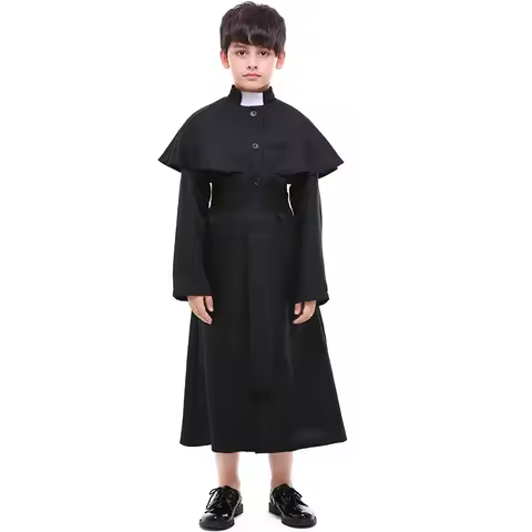 Halloween Easter Costumes Boy Boys Priest Father Costume Preacher Clergyman Cosplay Fantasia Robe Fo