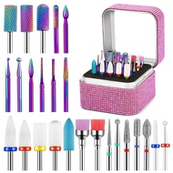25Pcs Nail Drill Bits Set with Storage Box, 3/32 Inch Tungsten Ceramic Diamond Carbide Nail Drill Bi