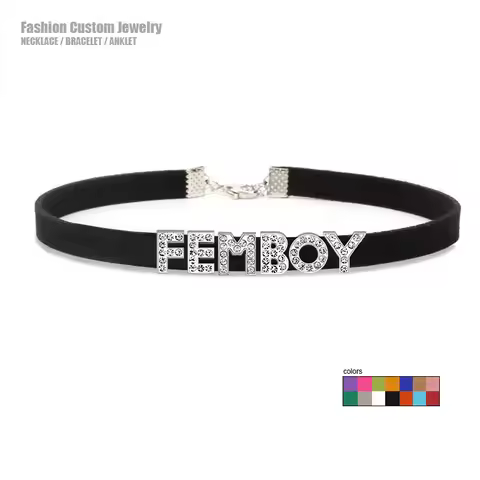 Custom Letters FEMBOY Choker Necklace Men Women DIY Customized Name Collar Suede Leather Cosplay Cho