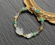 金髮晶 碧璽綠髮晶 綠草莓晶 白水晶 天河石漸層螢石龍龜黃銅手鍊
