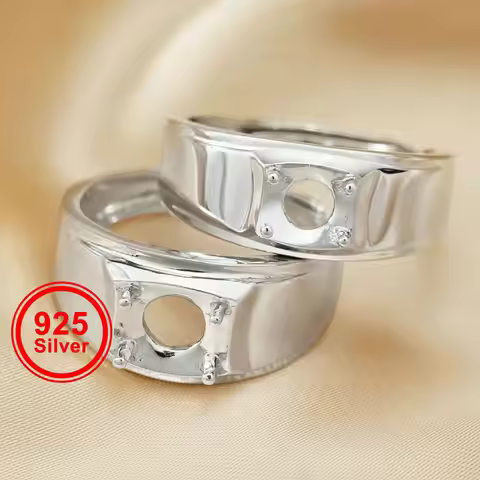 5-9MM round Gems CZ stone prong setting solid 925 sterling silver bezel tray DIY adjustable ring set