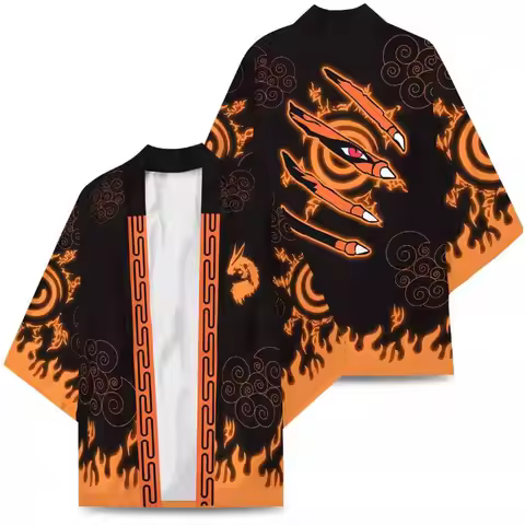 Anime Naruto Wafuku Gaara Kimono Cosplay Yukata Akatsuki Red Cloud Printing Haori Cardigan Cloak Uni