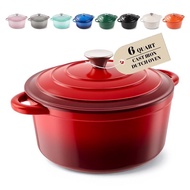 6QT Large Round Cast Iron Enameled Oval Dutch Oven Pot - Heavy-Duty, Non-Stick, Dual Handle, Bread B