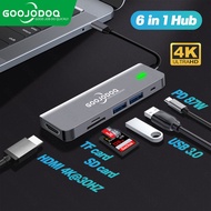 GOOJODOQ USB HUB HDMI USB Type C 6-In-1 Hub 6 Ports PD 87W Charging 2 Ports USB 3.0 4K HD TF Card SD Card Micro Card Reader High Speed Adapter Type C 3.0 Splitter USB C HUB for MacBook Pro