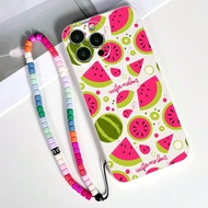 เคสโทรศัพท์กันกระแทกลายแตงโม TPU สีขาว 1 ชิ้น และสายคล้องโทรศัพท์ประดับลูกปัดสีสันสดใส 1 ชิ้น เข้ากั